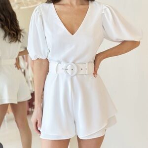 Lavender Brown White Puff Sleeve Romper